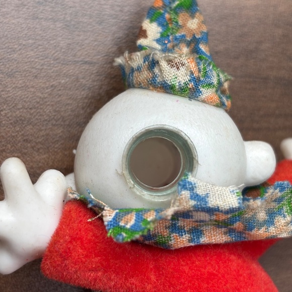 VINTAGE Flocked Circus CLOWN Christmas Ornament Figure White Red Outfit Posing - Picture 7 of 7